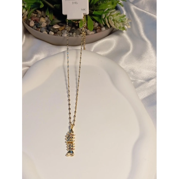 Balık Figürlü Çelik Burç Kolye - 14 K Kaplama