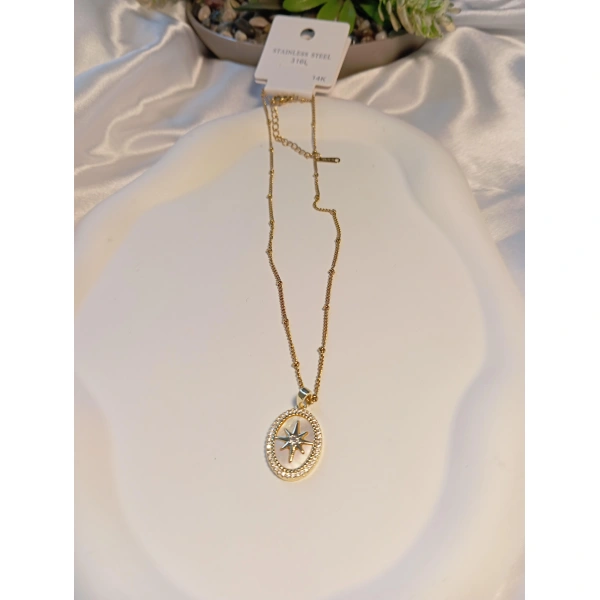 Sedefli Kutup Yıldızı Model Çelik Kolye