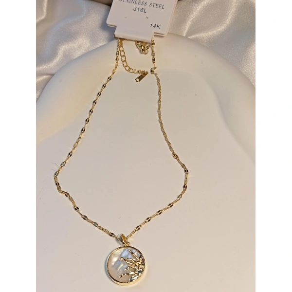 14 K Kaplama Çelik Sedefli Güneş Kolye