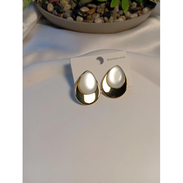 Opal Taşlı Çelik Küpe