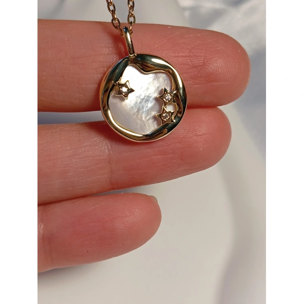 Sedefli 14 K Kaplama Yıldız Figürlü Çelik Kolye