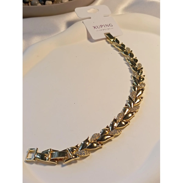Xuping Jewelry 14 Kaplama Lale Detaylı Zirkon Taşlı VIP Bileklik