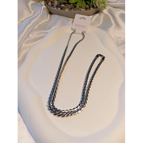 Gümüş Renk Zincir Detay Xuping Jewelry Kolye 60 cm