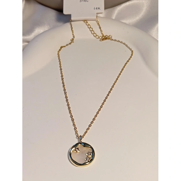 Sedefli 14 K Kaplama Yıldız Figürlü Çelik Kolye