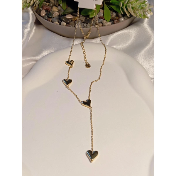 Kalp Detaylı Çelik Y Kolye