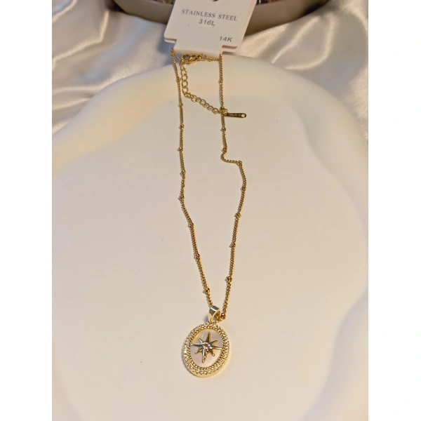 Sedefli Kutup Yıldızı Model Çelik Kolye