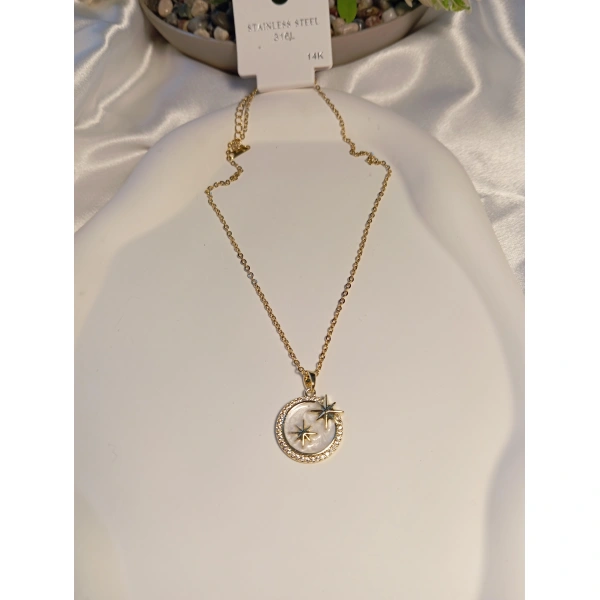 Zirkon Taş Detaylı Kutup Yıldızı Figürlü 14 K Kaplama Çelik Kolye