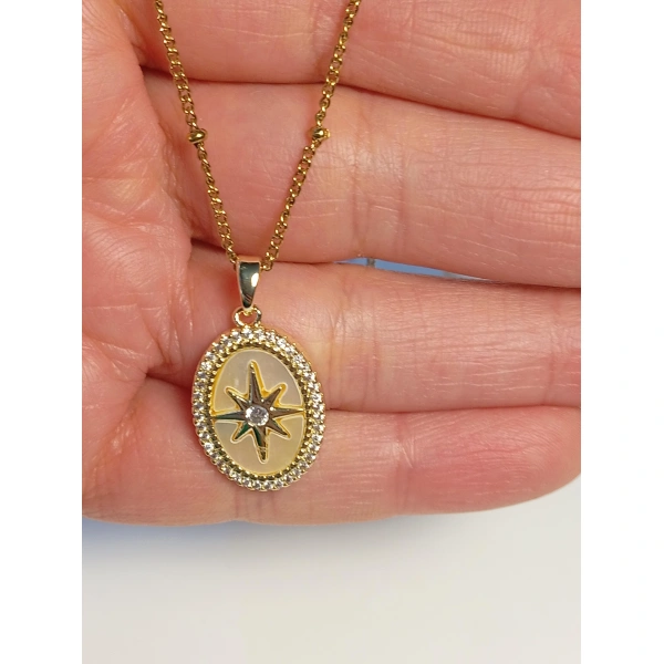 Sedefli Kutup Yıldızı Model Çelik Kolye