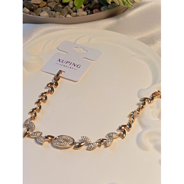 Rose Renk Zirkon Taşlı Çiçek Detaylı Xuping Jewelry Vip Bileklik