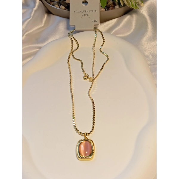 14 K Kaplama Mercan Renk 60 cm Çelik Kolye