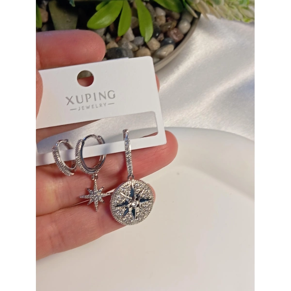 Zirkon Taşlı Silver Xuping Jewelry Üçlü Küpe