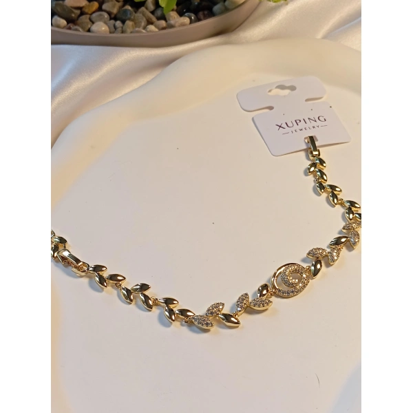 14 K Kaplama Xuping Jewelry Zirkon Taşlı Çiçek Detaylı Zarif Bileklik