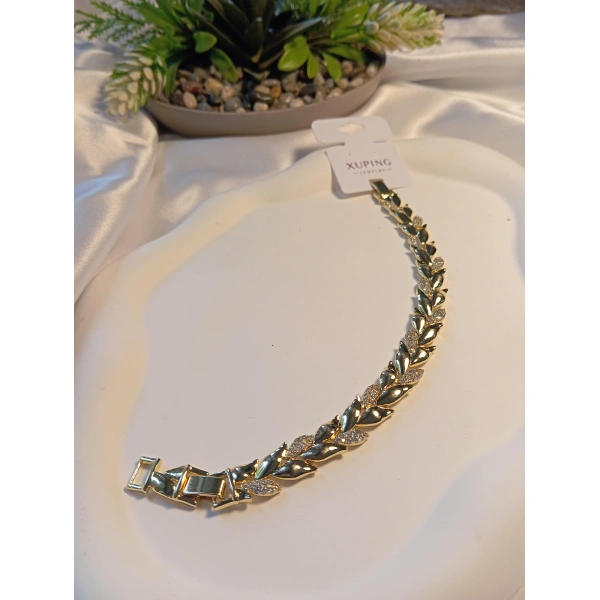 Xuping Jewelry 14 Kaplama Lale Detaylı Zirkon Taşlı VIP Bileklik
