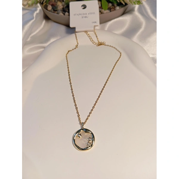 Sedefli 14 K Kaplama Yıldız Figürlü Çelik Kolye