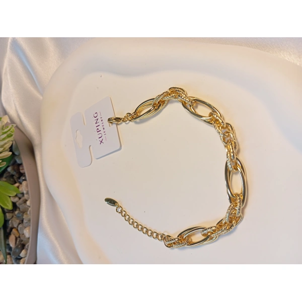 Zincir Detaylı Şık Vip Bileklik - Xuping Jewelry - 14 K Kaplama (18-21 cm uzunluğunda)