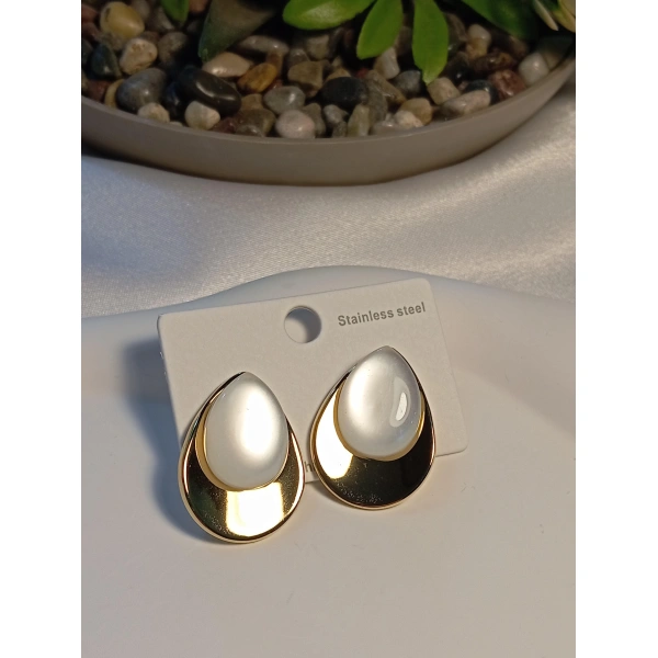 Opal Taşlı Çelik Küpe