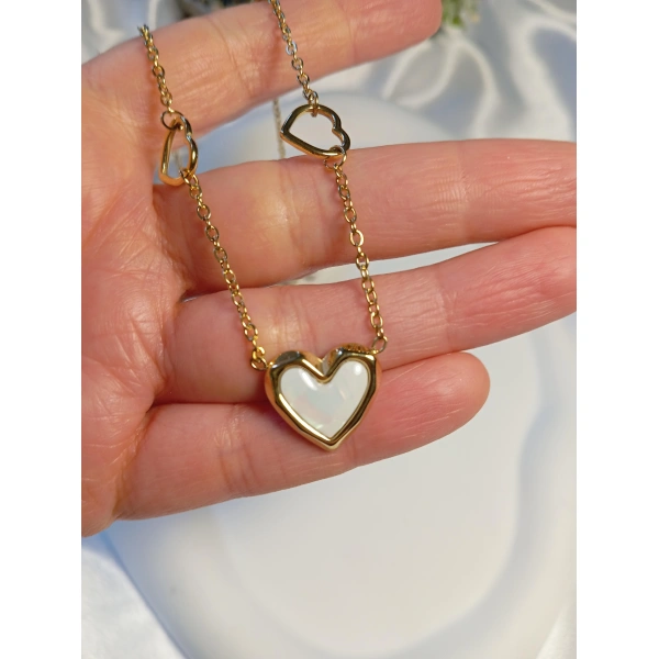 Kalp Detaylı Çelik Kolye 14 K Kaplama