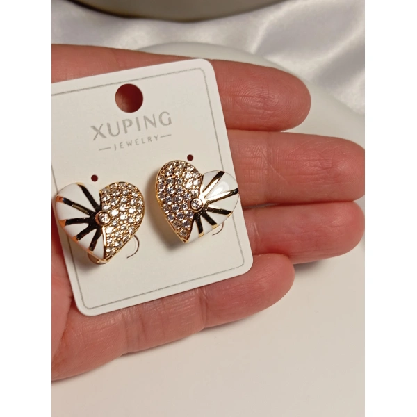 Beyaz Kalp Detaylı Xuping Jewelry Vip Küpe