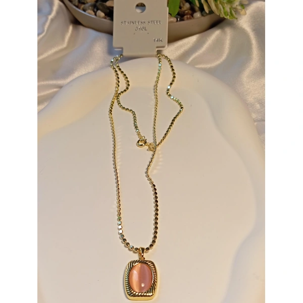 14 K Kaplama Mercan Renk 60 cm Çelik Kolye