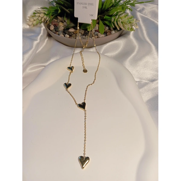 Kalp Detaylı Çelik Y Kolye