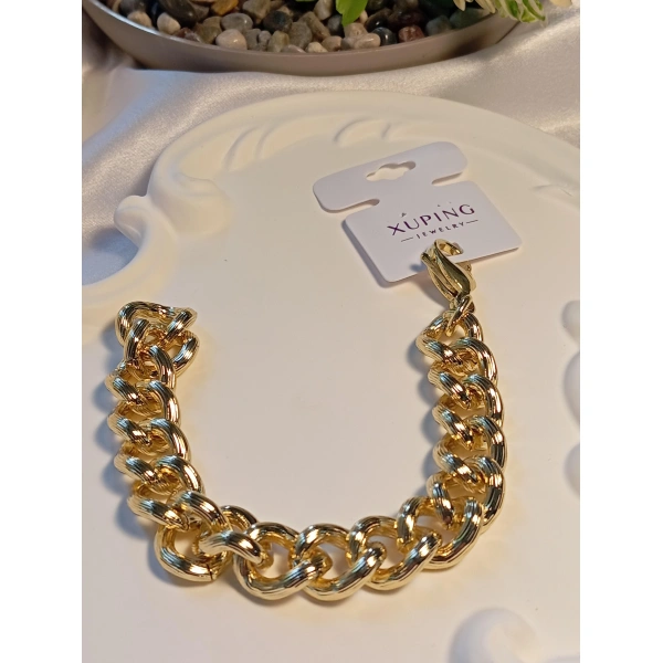 14 K Zincir Detaylı Xuping Jewelry Çelik Bileklik