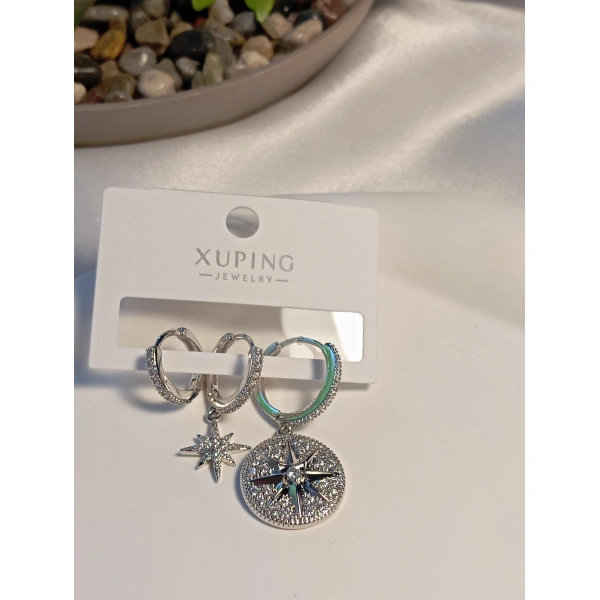 Zirkon Taşlı Silver Xuping Jewelry Üçlü Küpe