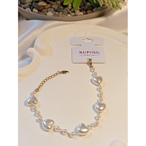 Kalp Detaylı İncili Xuping Jewelry Bileklik - Euro Aksesuar