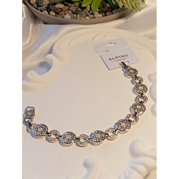 Zirkon Taşlı Halka Detaylı Gümüş Renk Xuping Jewelry Vip Bileklik