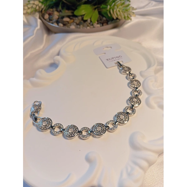 Zirkon Taşlı Halka Detaylı Gümüş Renk Xuping Jewelry Vip Bileklik