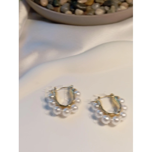 İnci Detaylı Şık Çelik Küpe