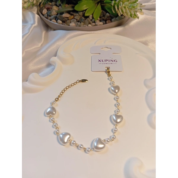 Kalp Detaylı İncili Xuping Jewelry Bileklik - Euro Aksesuar