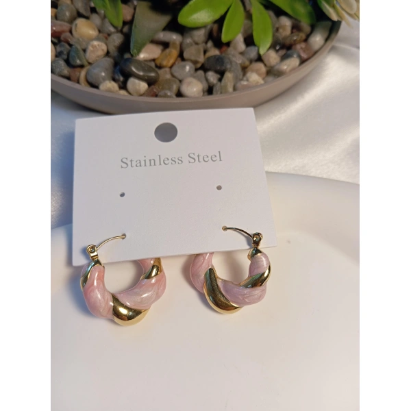 Pembe-Gold Burgu Detaylı Çelik Küpe