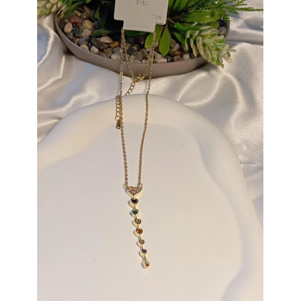 Renkli Zirkon Taş Detaylı Element Çelik Kolye