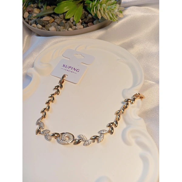 Rose Renk Zirkon Taşlı Çiçek Detaylı Xuping Jewelry Vip Bileklik