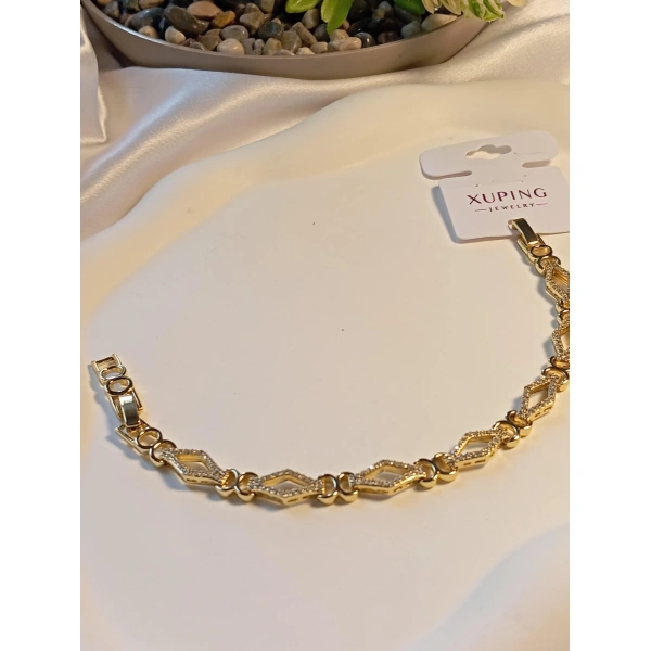 Xuping Jewelry 14 K Kaplama Zirkon Taşlı Baklava Dilimi Desenli Vip Bileklik