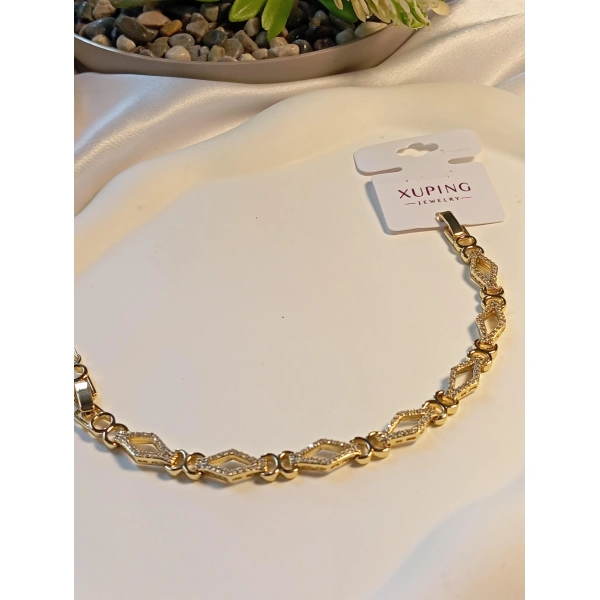 Xuping Jewelry 14 K Kaplama Zirkon Taşlı Baklava Dilimi Desenli Vip Bileklik