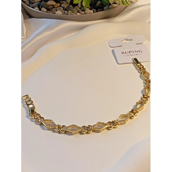Xuping Jewelry 14 K Kaplama Zirkon Taşlı Baklava Dilimi Desenli Vip Bileklik