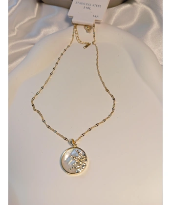 14 K Kaplama Çelik Sedefli Güneş Kolye