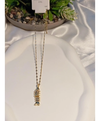 Balık Figürlü Çelik Burç Kolye - 14 K Kaplama