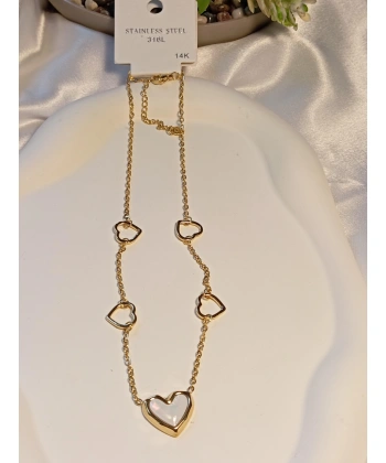 Kalp Detaylı Çelik Kolye 14 K Kaplama