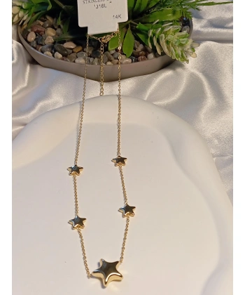 14 K Kaplama Çelik Yıldız Detaylı Kolye