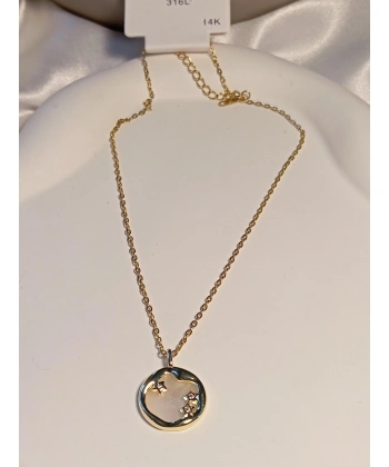 Sedefli 14 K Kaplama Yıldız Figürlü Çelik Kolye