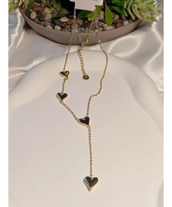 Kalp Detaylı Çelik Y Kolye