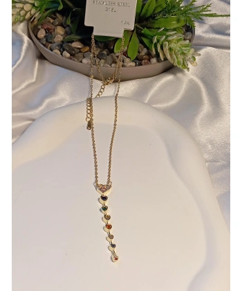 Renkli Zirkon Taş Detaylı Element Çelik Kolye