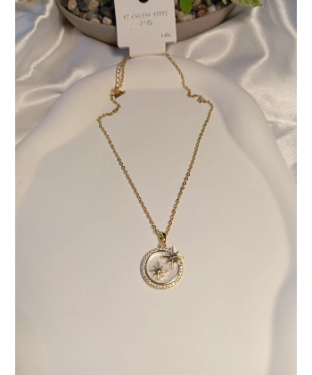 Zirkon Taş Detaylı Kutup Yıldızı Figürlü 14 K Kaplama Çelik Kolye