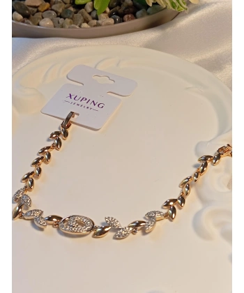 Rose Renk Zirkon Taşlı Çiçek Detaylı Xuping Jewelry Vip Bileklik