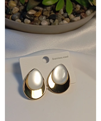 Opal Taşlı Çelik Küpe