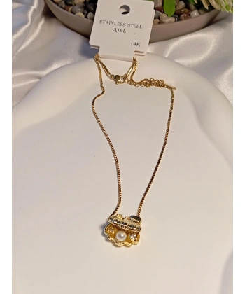 İncili Deniz Kabuğu Figürlü Çelik Kolye