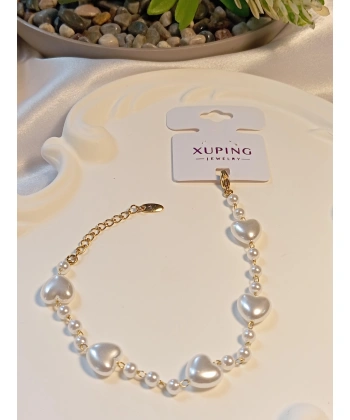 Kalp Detaylı İncili Xuping Jewelry Bileklik - Euro Aksesuar