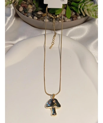 14 K Kaplama Mantar Figürlü Çelik Kolye